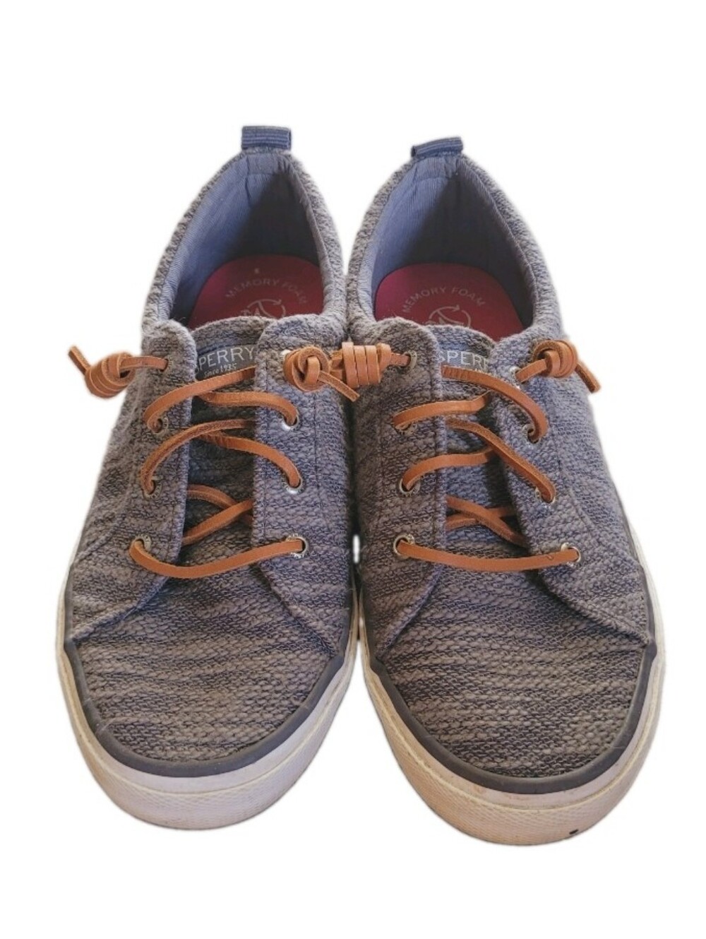 Sperry SeaCycled Pier Wave Slub Jacquard Sneaker Grey Women's 7.5 Preppy Coastal
